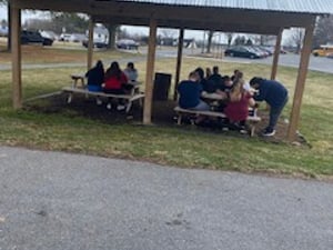 Chem students utilizing the outdoor classroom
